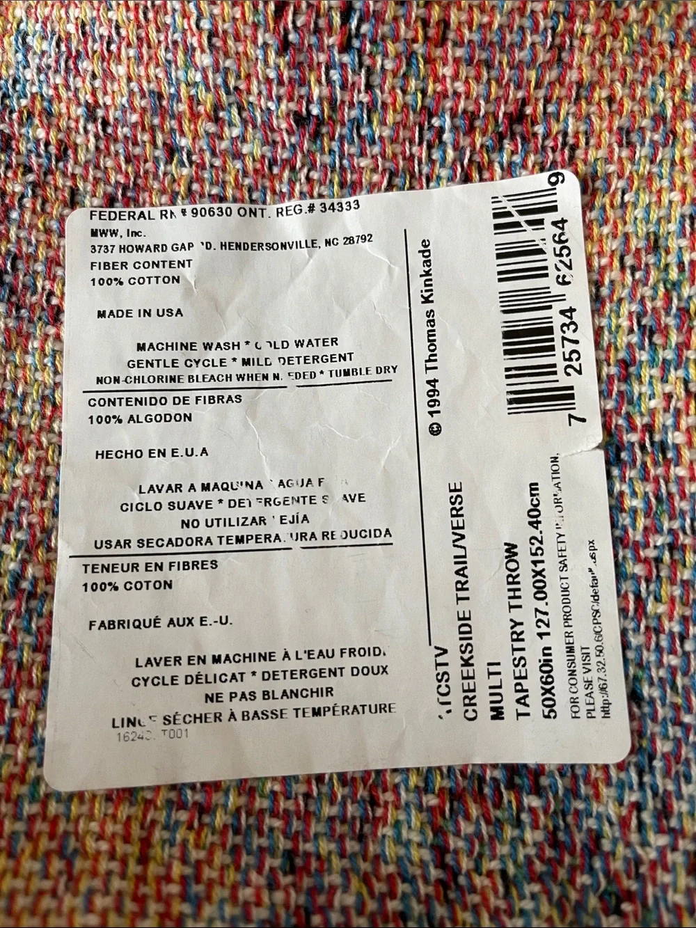Thomas Kinkade Multicolored Tapestry Throw New with tags